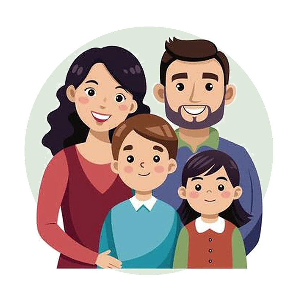 Illustration of a smiling family of four
